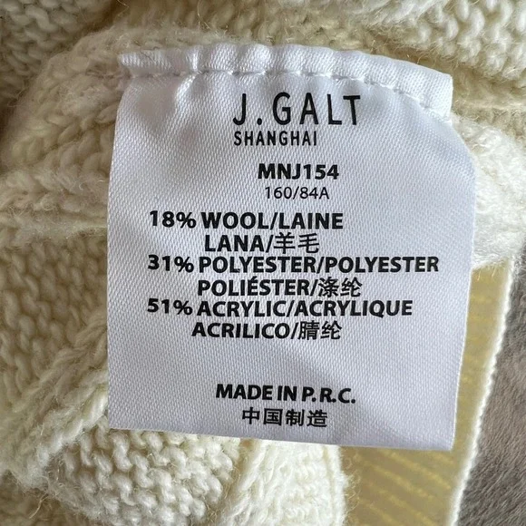 John Galt Cardigan Sweater Women's Size M Ivory Wool Blend Cable Knit - Picture 3 of 8